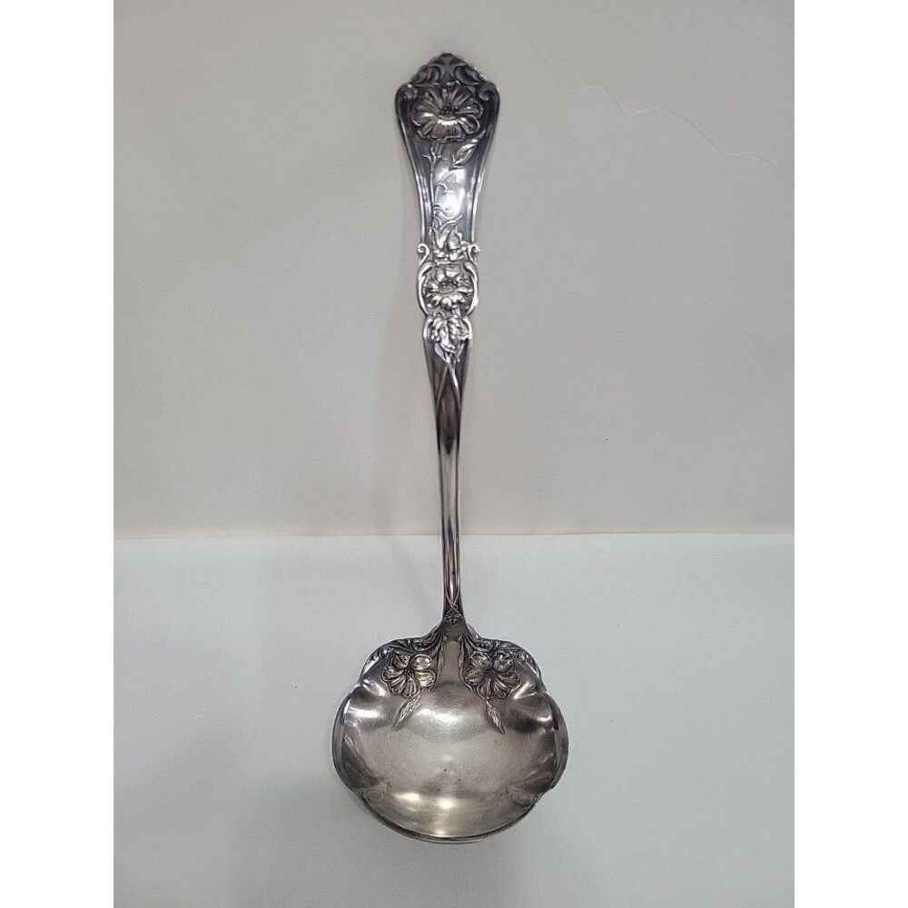 Antique 1906 Wm A Rogers Grenoble 11" Soup Ladle - NO Plate Loss -Gloria Pattern